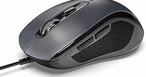 TECKNET USB Wired Mouse, 3600DPI Corded Computer Mouse with 4 Adjustable Levels, 6-Button 5FT Cord Ergonomic Mice, Home and Office Mouse for Laptop PC Desktop Notebook - Grey