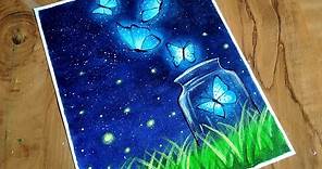 Easy Butterfly Night Scenery Drawing & Painting tutorial for beginners/ How to Paint Butterfly