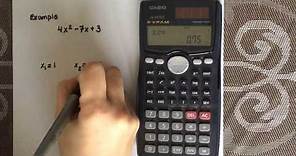 Factoring a quadratic equation using a calculator (Casio fx-991Ms)