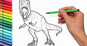 Drawing and Coloring Tyrannosaur From Jurassic World – Learning Dinosaurs With color Pages for Kids