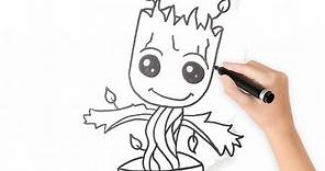 Como dibujar al Groot bebe paso a paso - How to draw Groot baby step by step