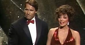 Arnold Schwarzenegger and Joan Collins present Sci-Tech Awards in 1984