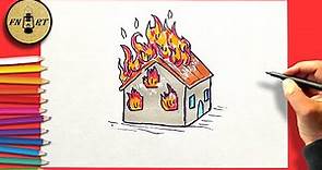 How to draw a house on fire easy step by step