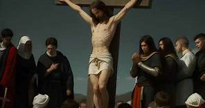 Jesus Christ Crucified on the Cross of Calvary next to him and two crosses