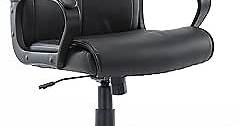 Office Chair - Mid-Back Computer Desk Chair with Armrests, Height Adjustable Home Chair, 360-Degree Swivel, Lumbar Support, PU Leather, Black