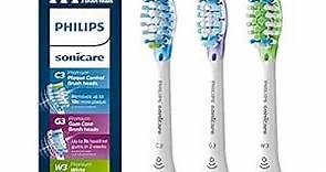 Philips Sonicare Genuine Replacement Toothbrush Heads Variety Pack, C3 Premium Plaque Control, G3 Premium Gum Care & W3 Premium White, 3 Brush Heads, White, HX9073/65