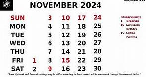 November Calendar 2024 - November 2024 Calendar with Holidays - India 📅 Calendar 365 📅