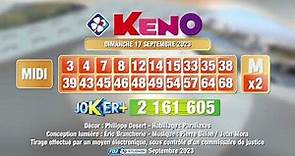 Tirage du midi Keno® du 17 septembre 2023 - Résultat officiel - FDJ