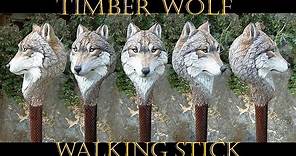 Timber Wolf and Shed Antler Wood Carved Walking Stick