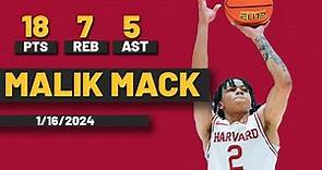 Malik Mack Harvard Crimson 18 PTS 7 REB 5 AST 4 STL vs Brown Bears