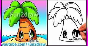 How to Draw Summer Cartoons - Cute Easy Beach Palm Tree - Fun2draw Drawings | Online Drawing Lessons