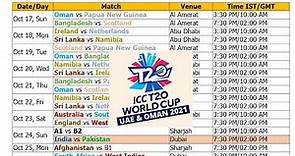 Mens T20 World Cup 2021 Schedule & Time Table Oct 2021