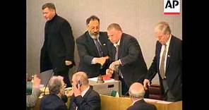 Russia - Zhirinovsky throws water in Duma session