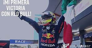 ¡Mi primera victoria con Red Bull, vamos con todo para seguir poniendo a México en lo más alto!
