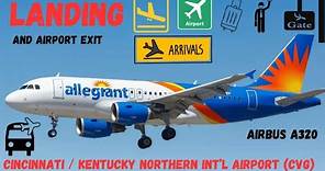 LANDING IN CINCINNATI NORTHERN KENTUCKY INT'L AIRPORT (CVG) ALLEGIANT AIR A320 AND AIRPORT EXIT.