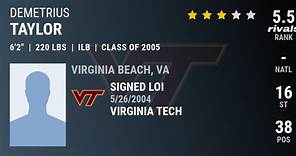 Demetrius Taylor 2005 Inside Linebacker Virginia Tech