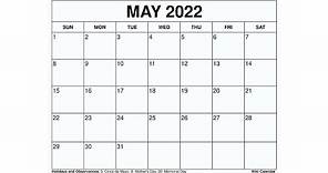 Printable May 2022 Calendar Templates with Holidays - Wiki Calendar