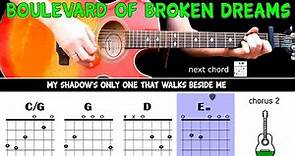 BOULEVARD OF BROKEN DREAMS - Green Day - Guitar play along on acoustic guitar with chords & lyrics