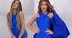 Kylie Jenner flashes underwear in short bright blue dress for new Vogue photoshoot