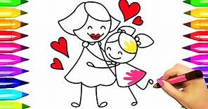 Mom hugging child Coloring Pages | Mothers day colouring book for kids. How to draw mom and kid 2017