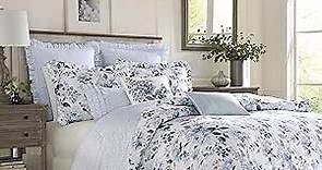 Laura Ashley Home - Queen Comforter Set, Reversible Cotton Bedding with Matching Shams, Stylish Home Decor for All Seasons (Chloe Blue, Queen)