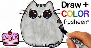 How to Draw + Color Pusheen Cat step by step Easy Cute Cartoon Cat