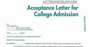 Acceptance Letter For College Admission - Letter to Administration for Acceptance of Admission
