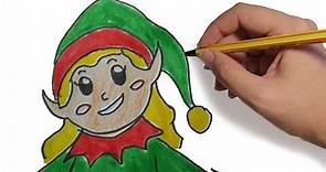 COMO DIBUJAR UN ELFO DE NAVIDAD FACIL PASO A PASO: Dibujos de Navidad para niños a color
