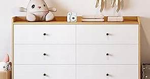 Dresser for Bedroom with 6 Drawers and Metal Handle,Sturdy Frame Modern Bedroom Furniture, Chest of Drawers, White Dressers with Drawers for Closet Hallway, Living Room, Entryway