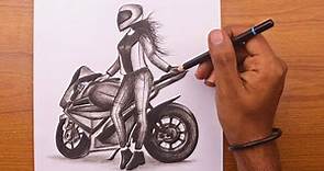 How to draw a Girl with a Bike with Pencil Sketch | Sketching Video | Learn to Draw