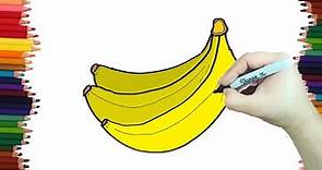 Como dibujar BANANOS o PLATANOS paso a paso y MUY FACIL - Dibujos para Colorear