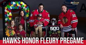 Blackhawks honor Marc-Andre Fleury reaching 500 wins with pregame ceremony | NBC Sports Chicago