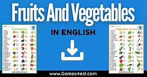 List Of Fruits And Vegetables In English With Pictures | Games4esl