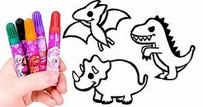Dibuja y colorea 3 Dinosaurios 🦖🎨Aprende los Dinosaurios para niños.