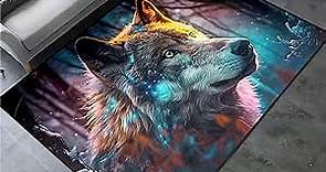 Wolf Rugs for Living Room 80x58 Inch Wolf Rug for Bedroom Home Decorative Wlid Wolf Themed Polyester Crystal Area Rug for Boys Kids Indoor Outdoor Doormats Floor Sofa Bathroom Mats, 5'×7'