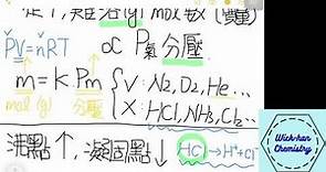 [110化學指考總複習(6-2)] 選修化學(上) Ch3.液體與溶液 | 拉午耳定律 | 亨利定律 | 理想溶液 | 沸點上升(kb) | 凝固點下降(kf) | 滲透壓 | 依數性質