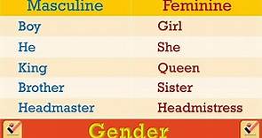 Gender in English Grammar : 190+ Important Words |Masculine|Feminine|Common|Neuter| Opposite Words