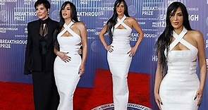 Kim Kardashian slips into a white leather gown as attends the 10th Breakthrough Prize ceremony