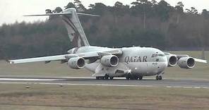 C17 Globemaster Qatar Air Force takeoff at Findel FULL HD
