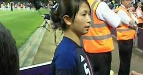 Japan's elegant left back Aya Sameshima talks to her parents after the 2-0 win vs Brazil 03/08/12