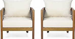 Christopher Knight Home Burchett Outdoor Acacia Wood Club Chairs with Cushions, Beige, Brown