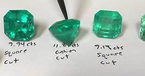 Examples of high quality and low quality emerald gemstones