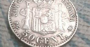 Rare Old Silver Coin King Alfonso XIII short hair Kingdom Spain 50 Centimos 1892 * 8 2 Coin Value