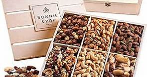 Nut Gift Basket, in Reusable Wooden Crate, Healthy Gift Option, Gourmet Snack Food Box, with Unique Flavors, Great for Feel Better, Sympathy & Birthday- Bonnie & Pop