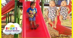 Ryan Twin Sisters First Time Outside! Playground for Kids Family Fun Playing at the Park
