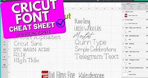 Cricut Font Cheat Sheet | Cricut FREE Writing Fonts | Cricut Free Font List