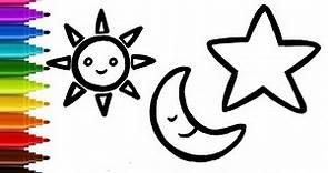 How to Draw Sun, Moon, and Star | Drawing and Coloring
