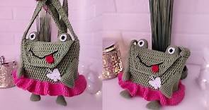 Crochet tutorial frog bag / How to crochet a small baby frog shoulder bag / crochet little bag