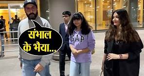 Aishwarya Rai Bachchan and Abhishek Bachchan with daughter Aaradhya spotted at Mumbai Airport