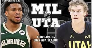 Milwaukee Bucks vs Utah Jazz Full Game Highlights | Feb 4 | 2024 NBA Season